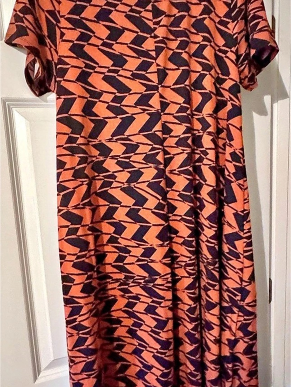 LuLaRoe Carly Swing Dress Abstract Midi Dress in Orange & Black Size Medium